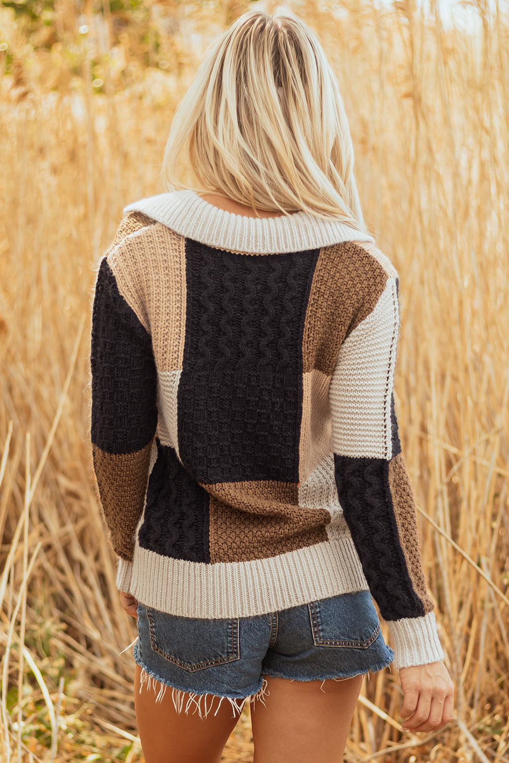 Paige Cable Knit Sleeve Buttons Collared Sweater