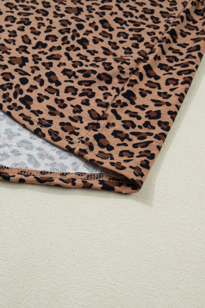 Brown Plus Size Leopard Loose Top Pleated Pants Set