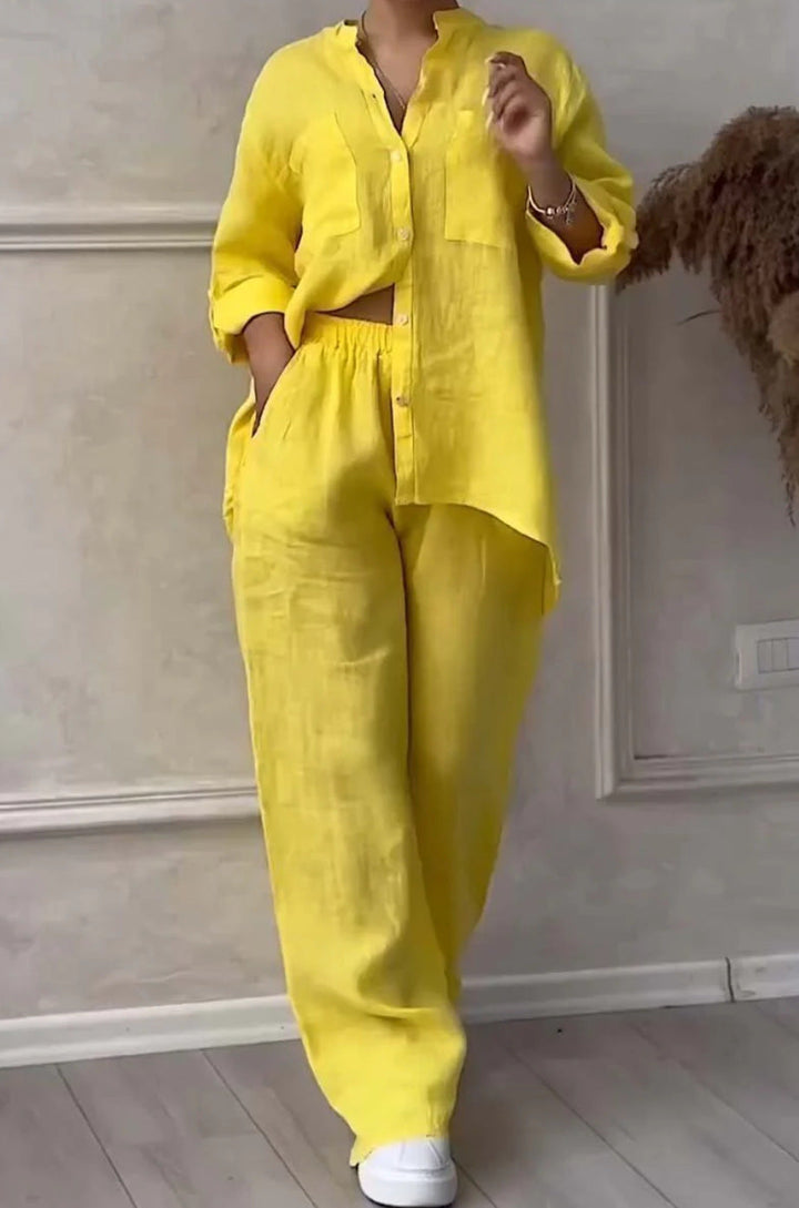 Wide-Leg Pants &amp; Lace-Up Top Two-Piece Set – Solid Color, 12 Colors S–5XL