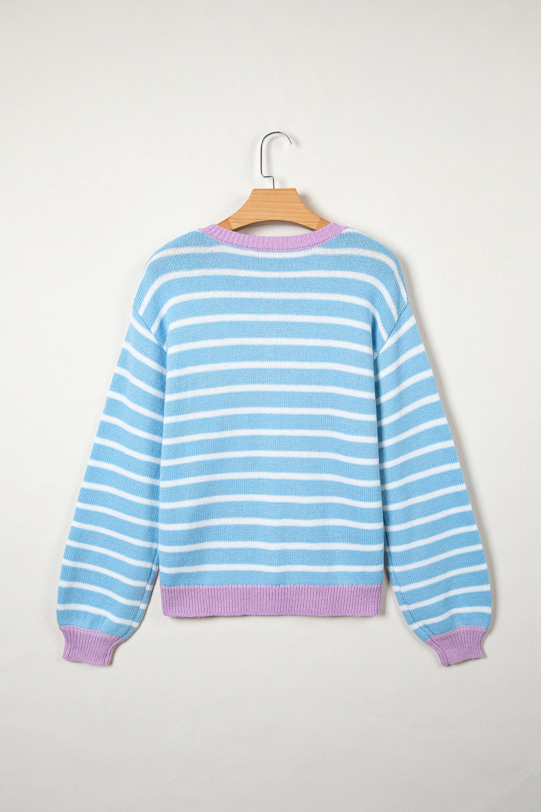 Sky Blue Stripe Contrast Trim Button Down Casual Sweater Cardigan