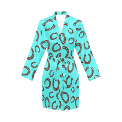 Turquoise Horseshoe Women's Long Sleeve Belted Satin Feel Dressing Lounge Robe