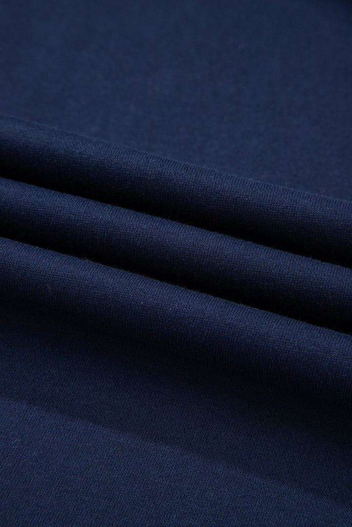 Dirty blue Varsity Striped Detail Crewneck Pullover Elastic Sweatpants 2pcs Outfit