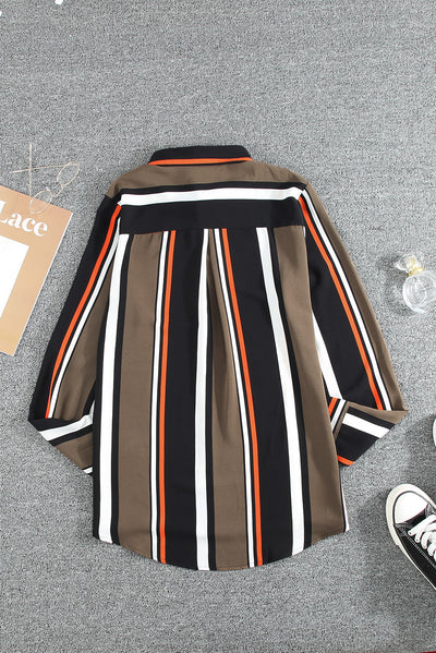 Black Brown Striped Modern Women Shirt