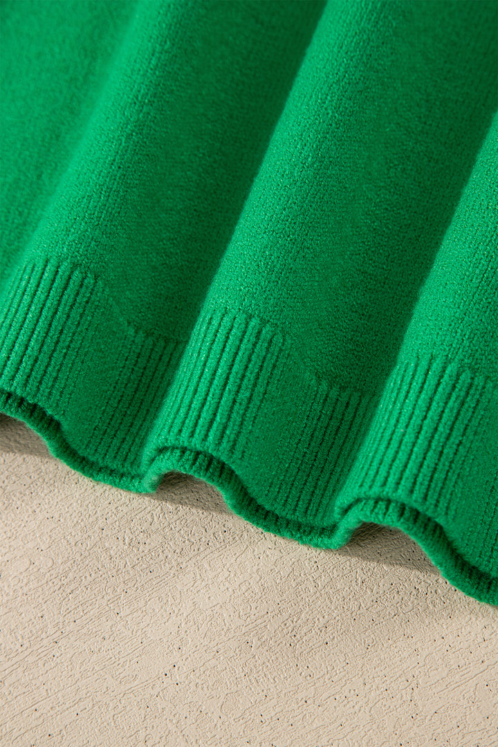 Bright Green Shiny Lucky Striped Flutter Sleeve Round Neck Sweater