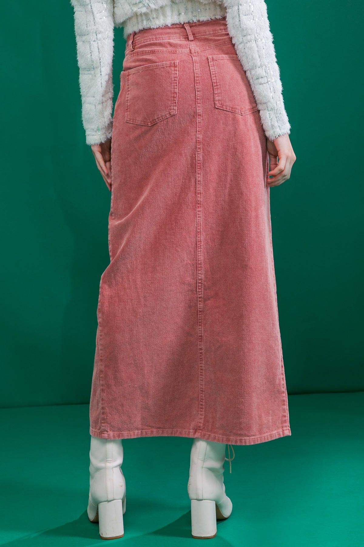 PERFECT PICK CORDUROY MIDI SKIRT