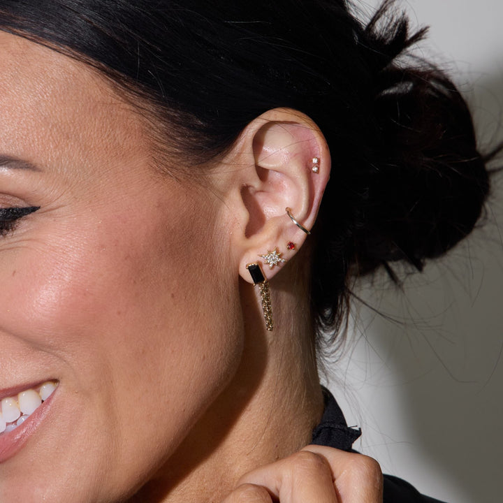 Black Baguette Chain Drop Studs