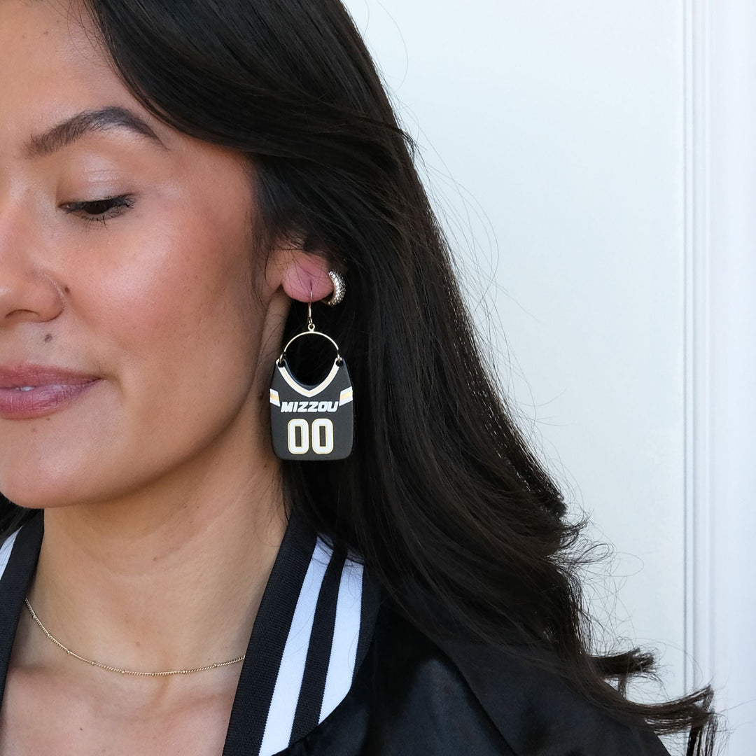 Black University of Missouri Football Jersey Earrings