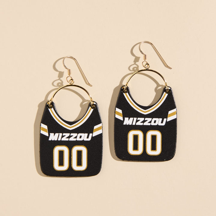 Black University of Missouri Football Jersey Earrings