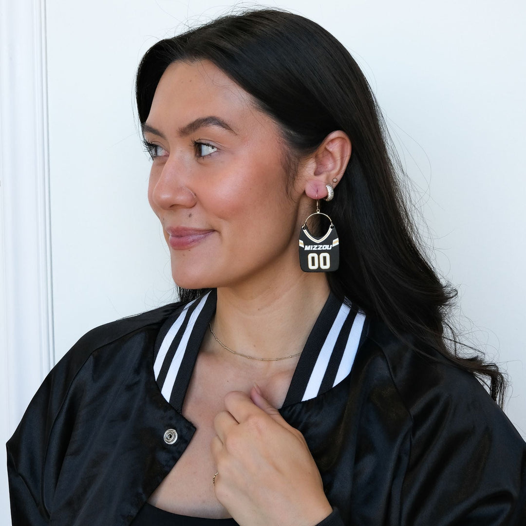 Black University of Missouri Football Jersey Earrings