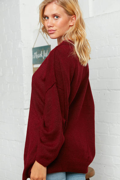 Burgundy Oversized Out Seam Knit Sweater Top - Sybaritic Bags & Clothing