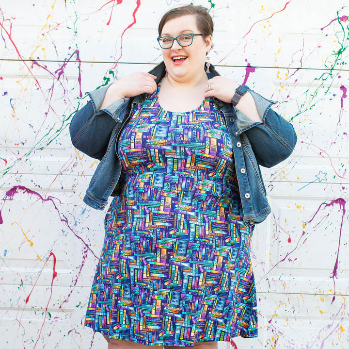 "Lost in the Stacks" Adult Books Sleeveless Dress with Pockets