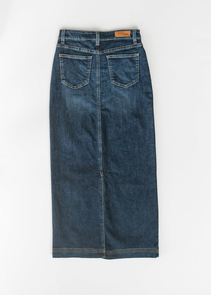Bria Dark Wash Denim Maxi Skirt