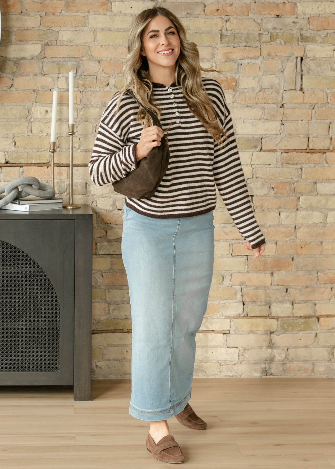 Bria Light Wash Denim Maxi Skirt