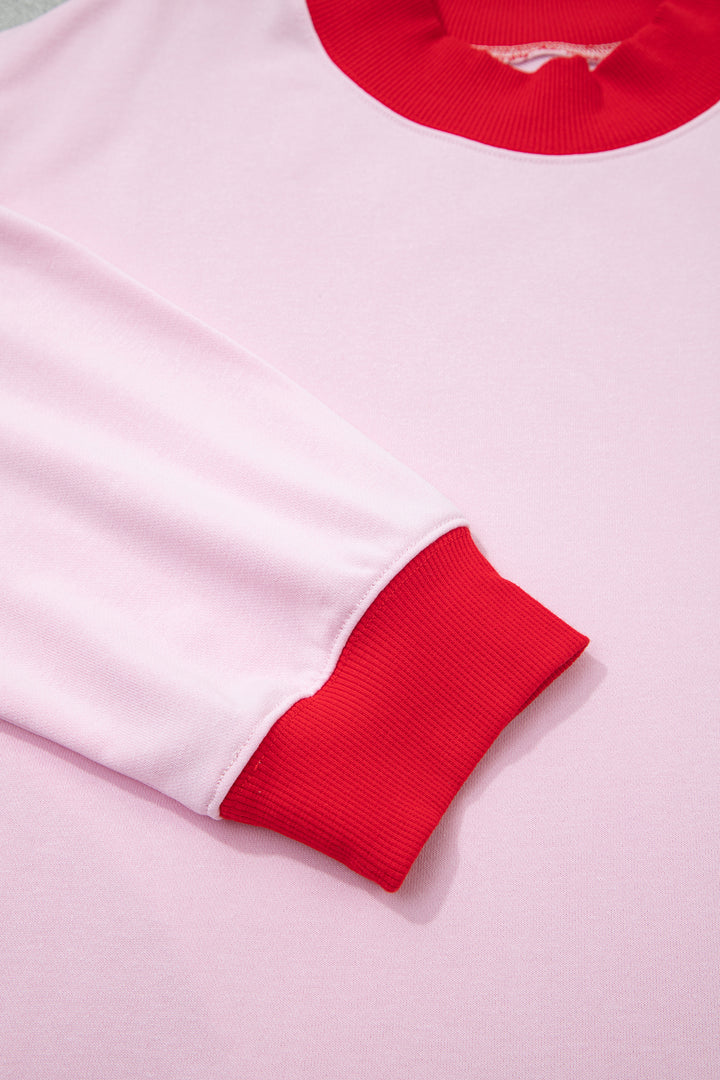 Pink Color Block Contrast Trim Plus Size Sweatshirt
