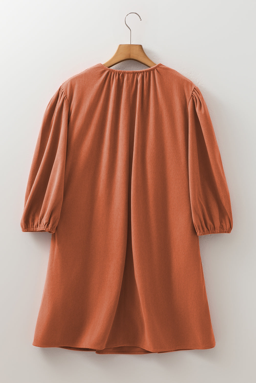 Alyssa Split Neck Scallop Detail Pleated Corduroy Mini Dress