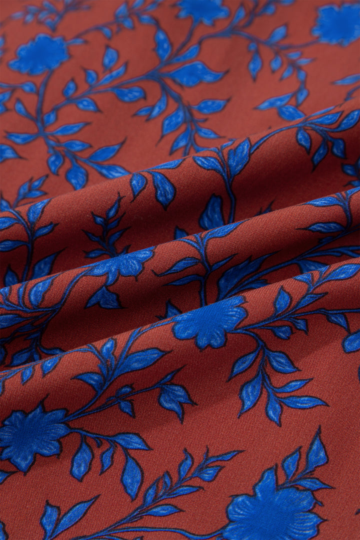 Brown 3/4 Puff Sleeve Tiered Loose Floral Dress