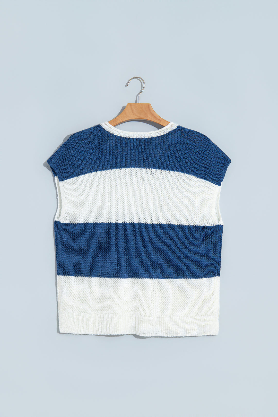 Brown Stripe Striped Colorblock Knit V Neck Short Sleeve Loose Sweater