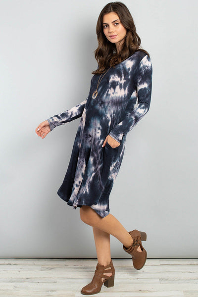 Tie Dye V-Neck Rounded Hem Midi Dress