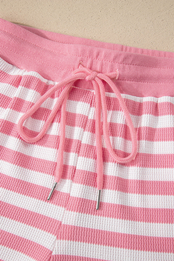 Pink Stripe Puff Short Sleeve T Shirt Matching Shorts Set