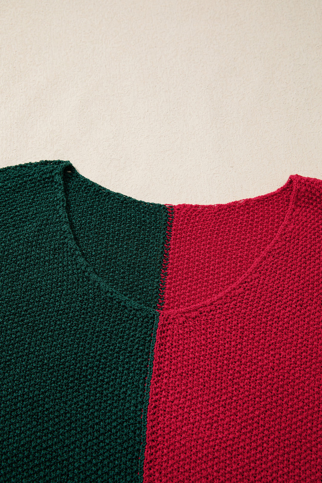 Evergreen Color Block Knit V Neck Loose Sweater