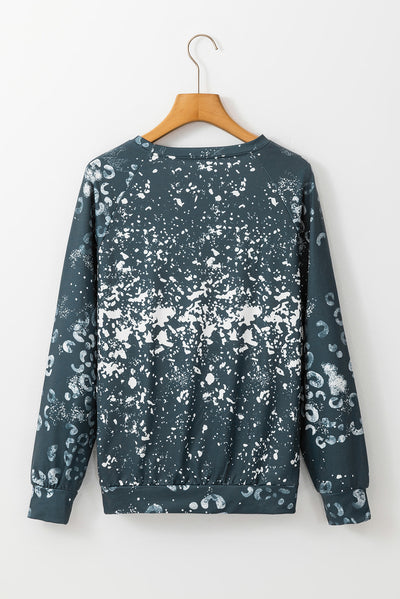 Blue Leopard Bleached Raglan Sleeve Crewneck Sweatshirt