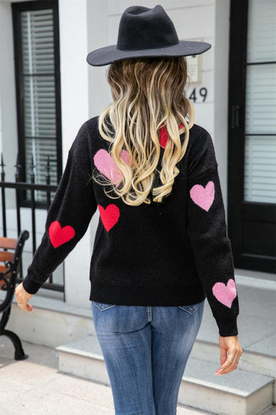 Angel Wings Heart Round Neck Droppped Shoulder Sweater