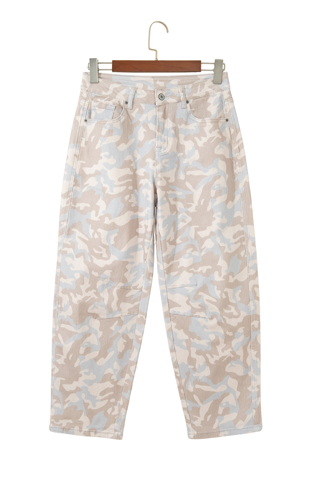 Khaki Camouflage Pattern Pocket Rivet Detail Ankle-Length Harem Fit Jeans