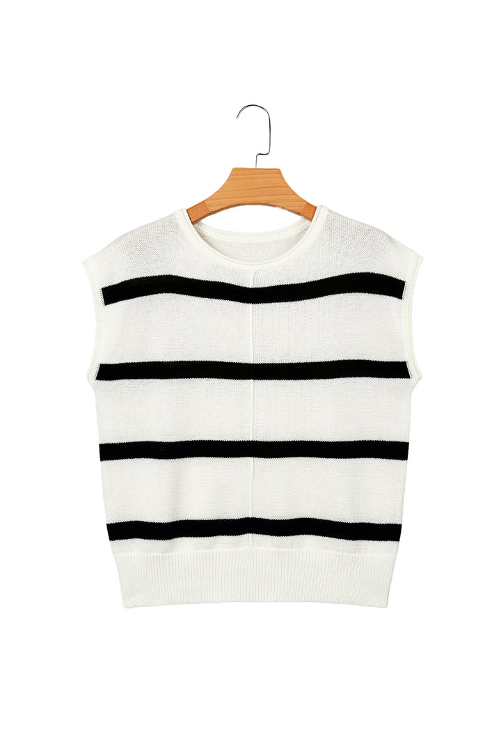 Rose Stripe Knit Western Short Sleeve Sweater