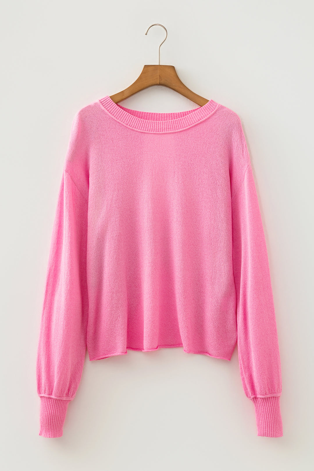 Pink Drop Shoulder Round Neck Long Sleeve Backless Pullover Sweater