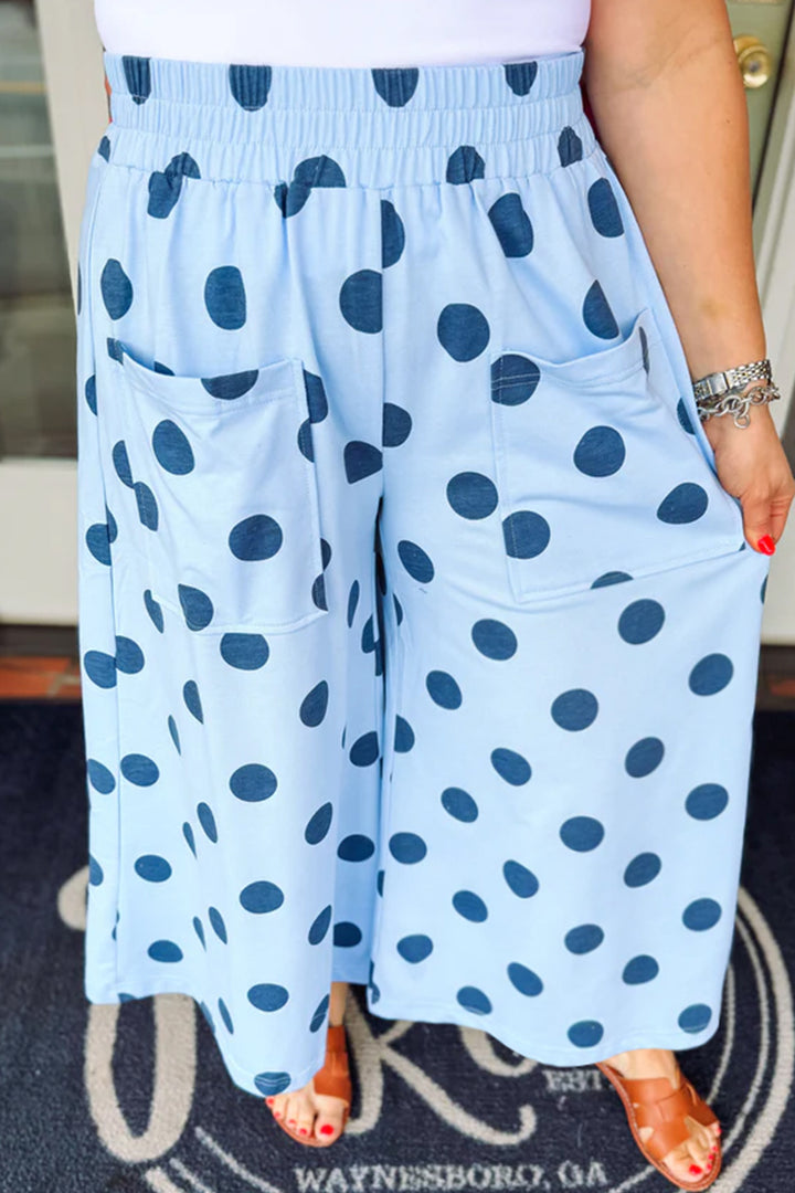 Khaki Polka Dot Elastic Waist Wide Leg Plus Size Pants