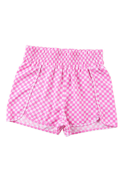 Pink Plaid High Waisted Athletic Shorts