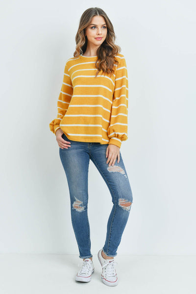 Striped Long Sleeved Round Neck Swing Top