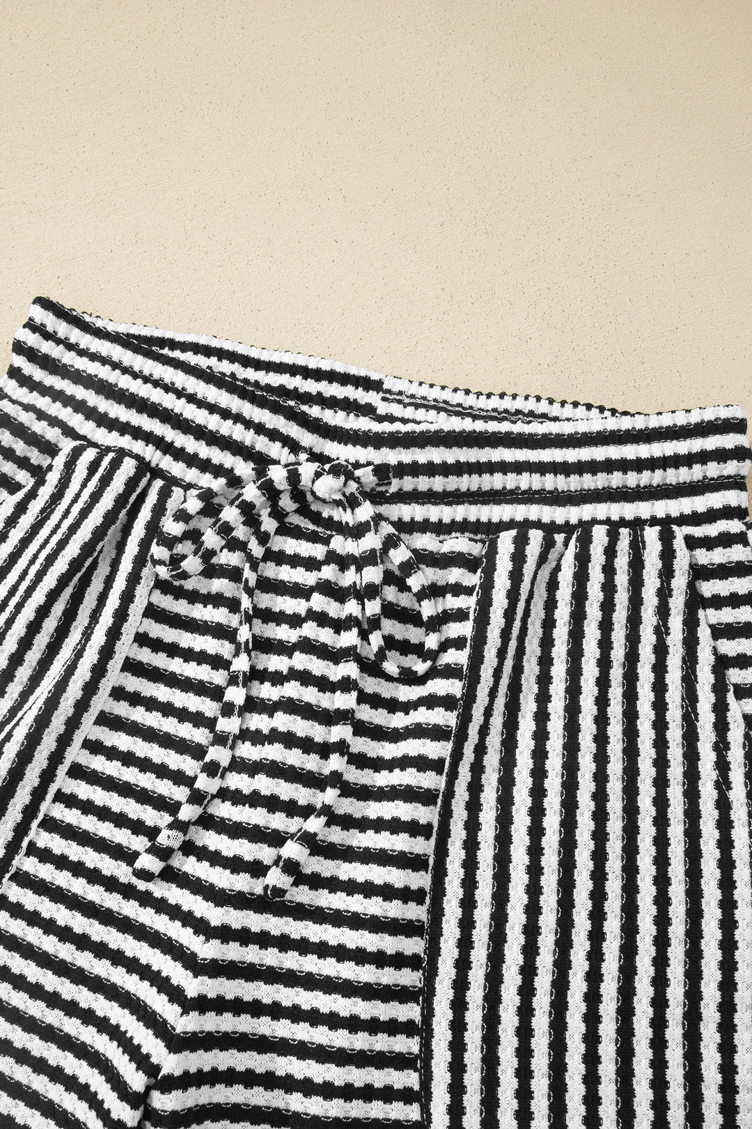 Brown Stripe Breathable Textured Knit Short 2pcs Set