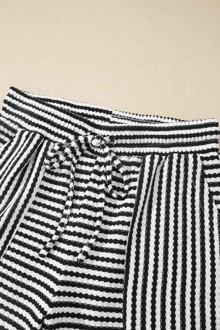 Brown Stripe Breathable Textured Knit Short 2pcs Set