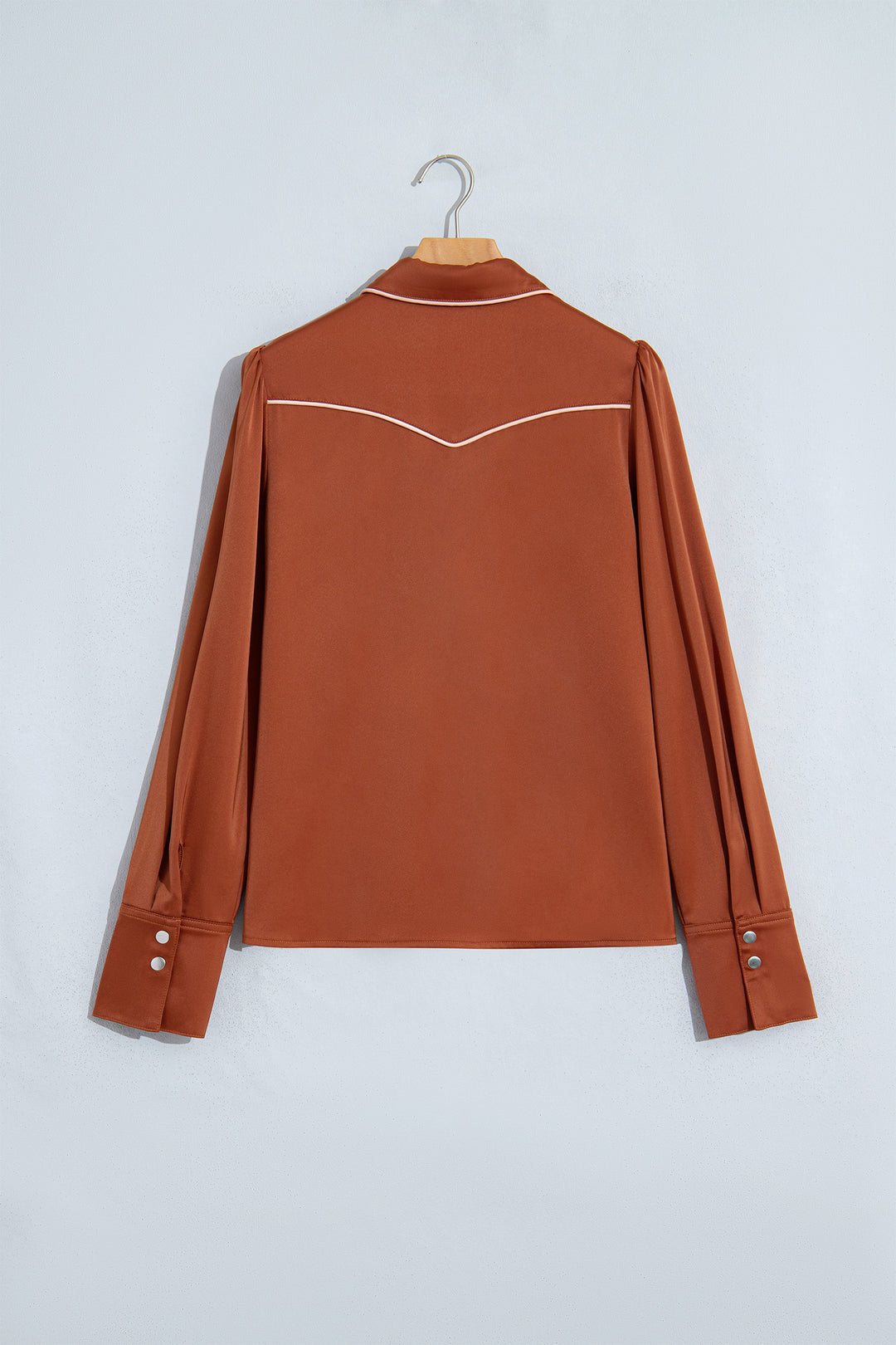 Cinnamon Silky Long Sleeve Button Front Western Fashion Shirt