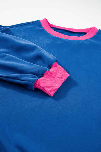 Blue Colorblock Bubble Sleeve Sweatshirt