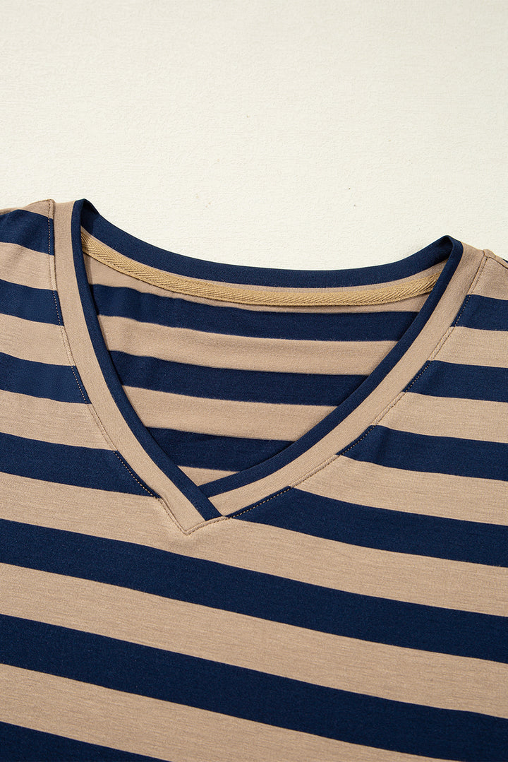 Black Stripe Print V Neck Maxi Dress with Side Splits