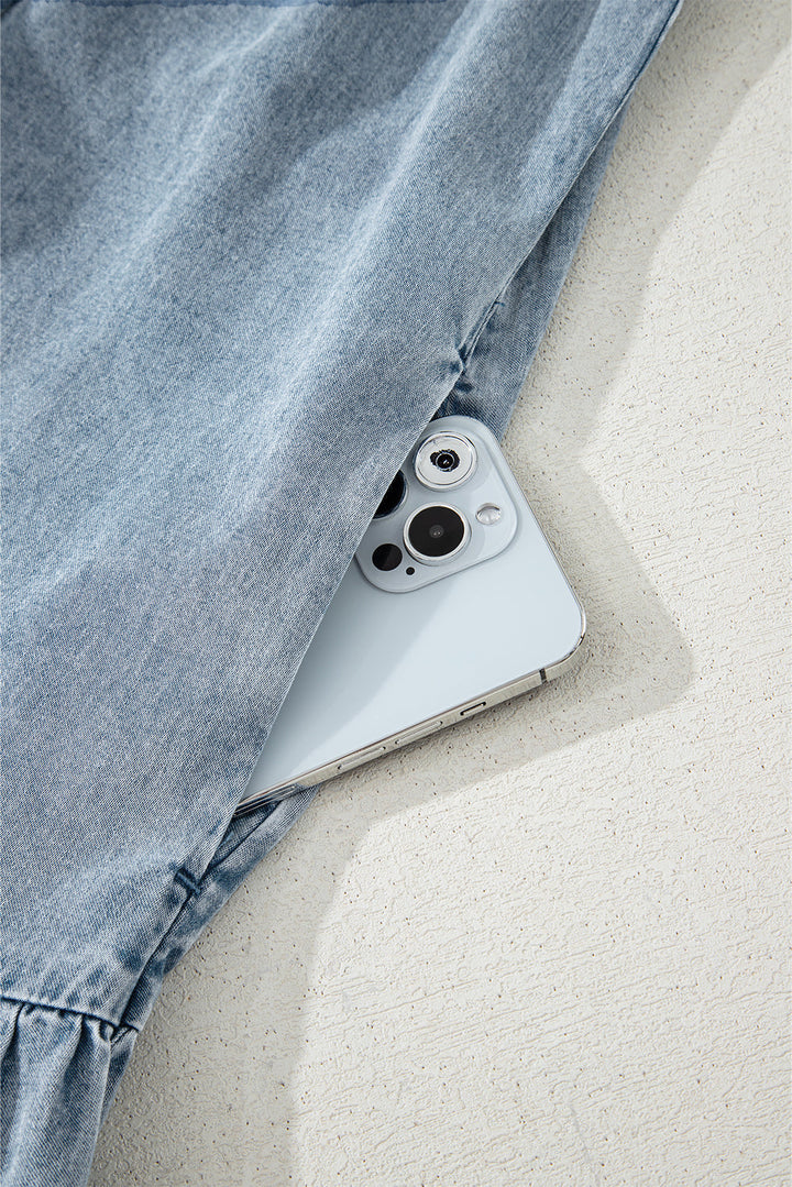 Clare Sleeveless Ruffled Chambray Dress