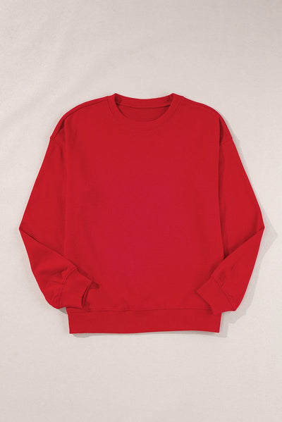 Red Solid Classic Crewneck Pullover Sweatshirt