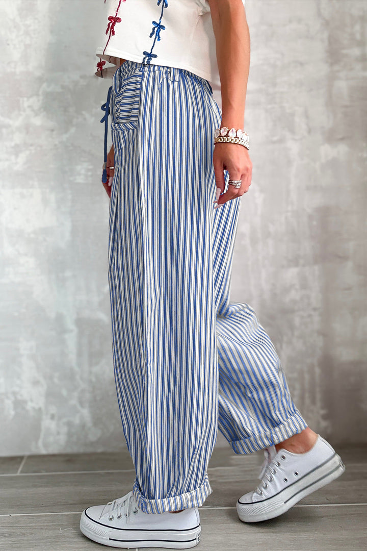 Red Stripe Drawstring Casual Loose Pants
