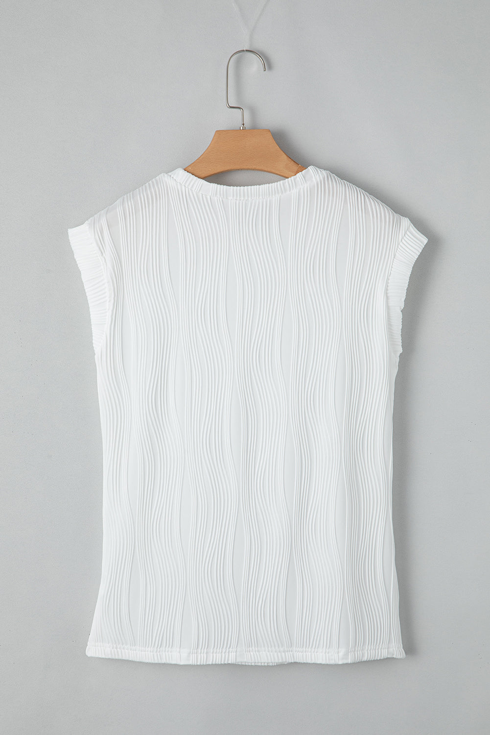 White Wavy Texture Cap Sleeve Top