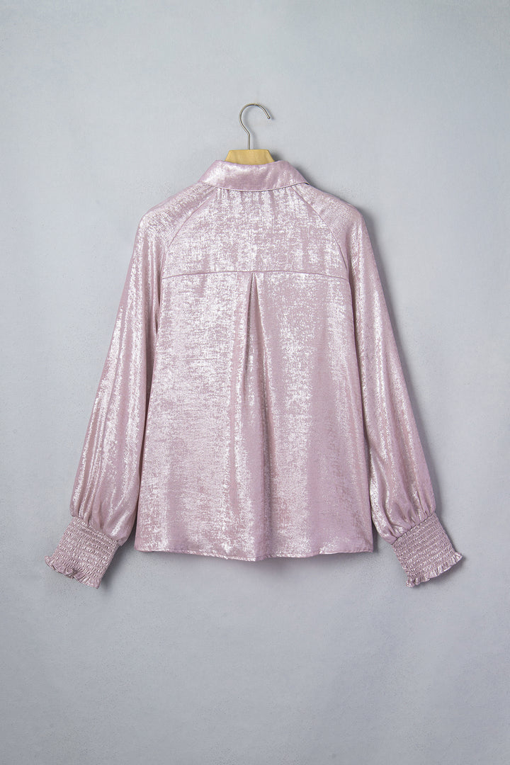 Delicacy Long Sleeve Button Front Ruffle Cuffs Back Paneling Shirt