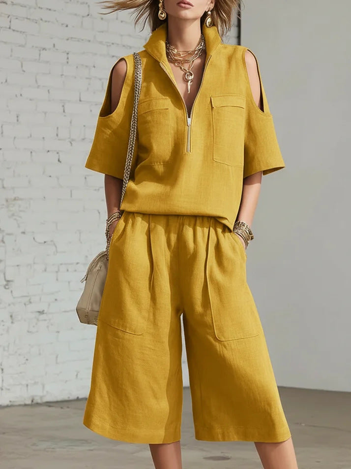 Short-Sleeve Shirt &amp; Loose Shorts Two-Piece Set | Casual
