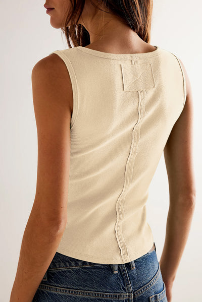 Coffee Ribbed Exposed Seam Cropped Tank Top