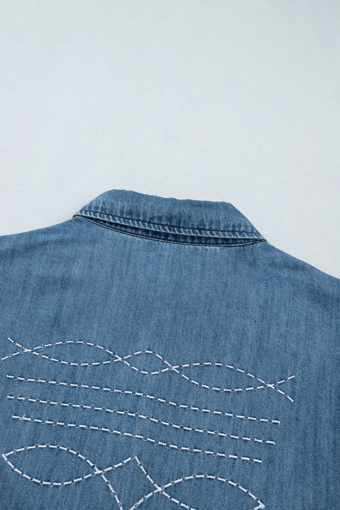 Myosotis Embroidered Western Detail Long Sleeve Collar Shirt