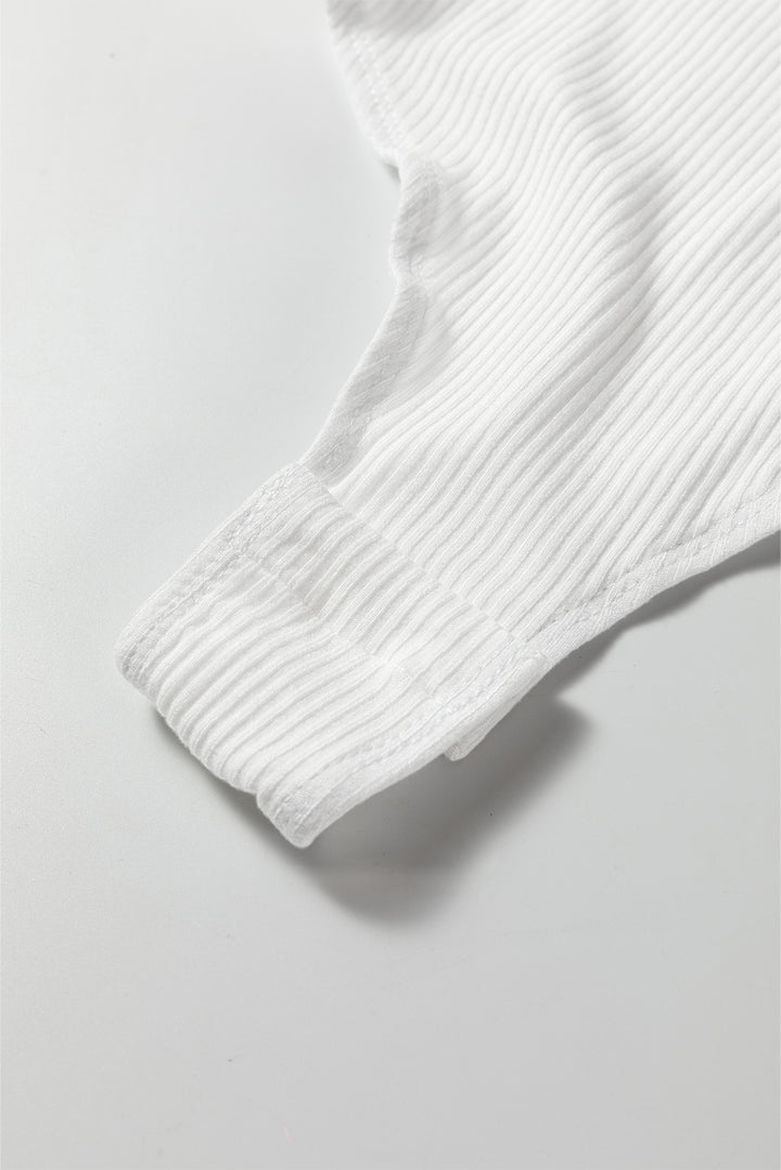 Black Ribbed Long Sleeve Crew Neck Solid Color Bodysuit