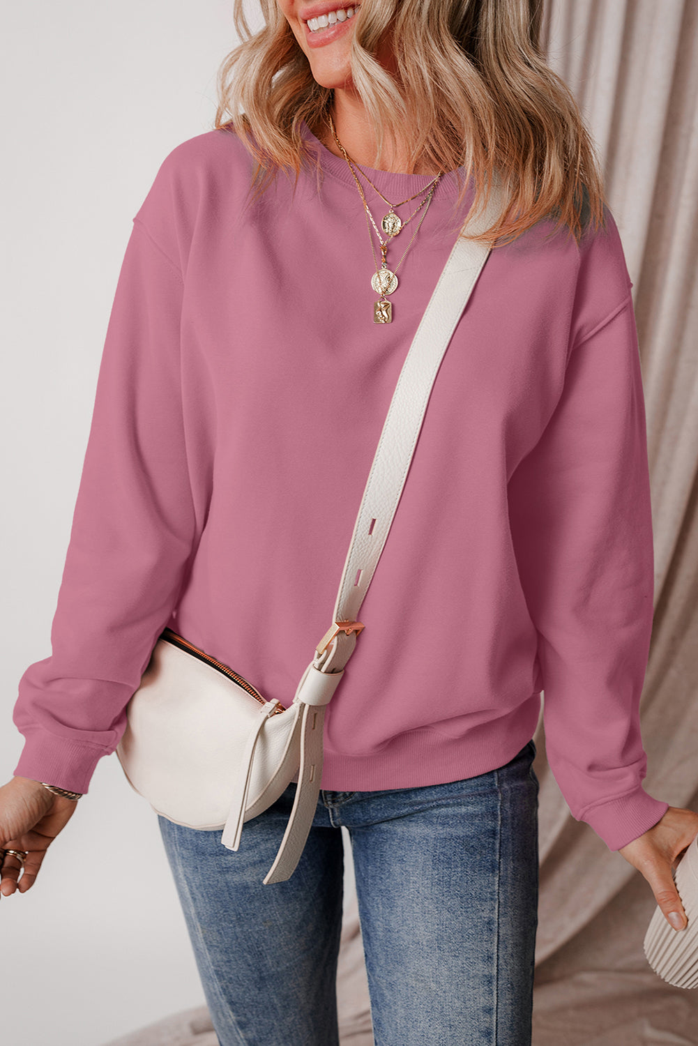 Meadow Mauve Solid Fleece Lined Drop Shoulder Terry Sweatshirt