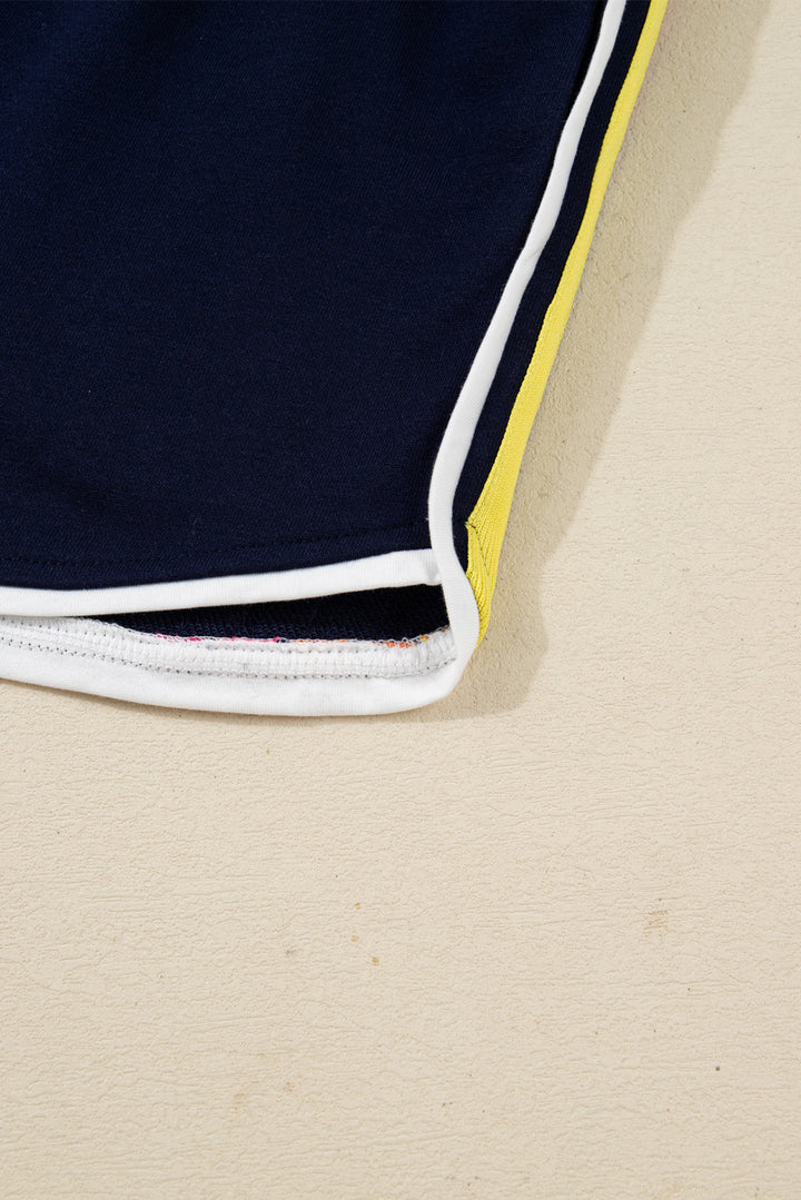 Bluing Colorful Striped Accent Varsity Long Sleeve Pullover and Shorts Matching Set