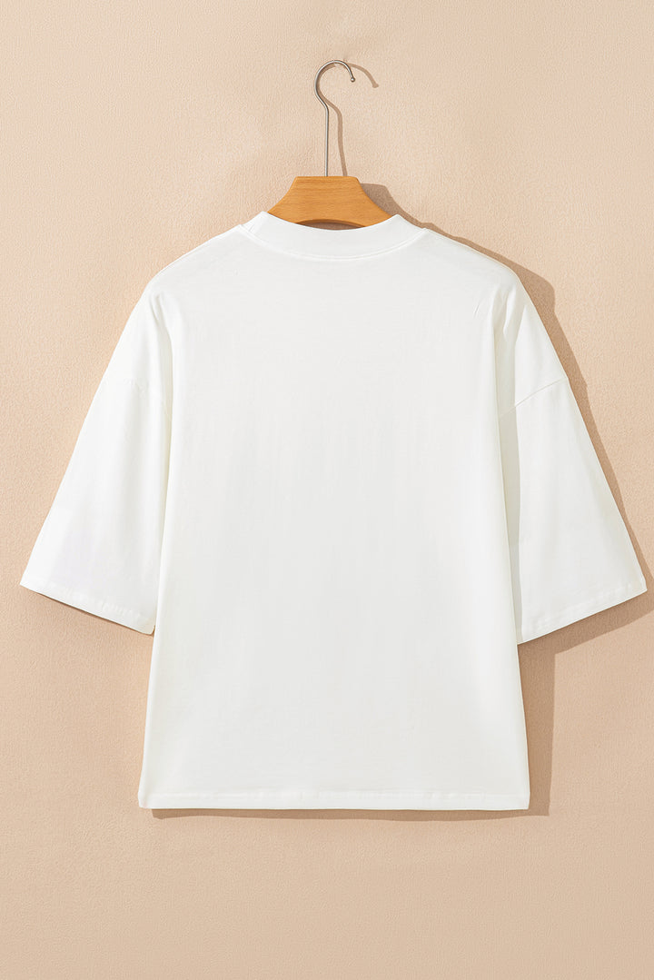 Beige GAME DAY Slogan Printed Half Sleeve Oversize T Shirt