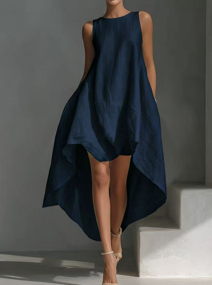 Sleeveless High-Low Irregular Hem Linen Blend Dress – Women&